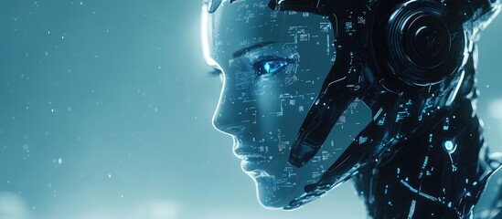 Poster - Futuristic 3D rendering of advanced robot technology highlighting concepts of artificial intelligence and machine learning Innovative research in bionic robotics for the future of humanity