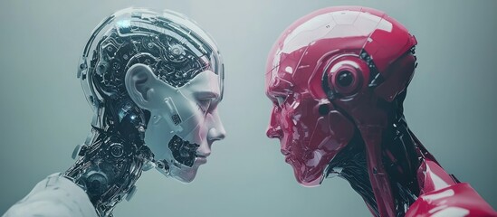Poster - Human versus AI concept digital 3D illustration