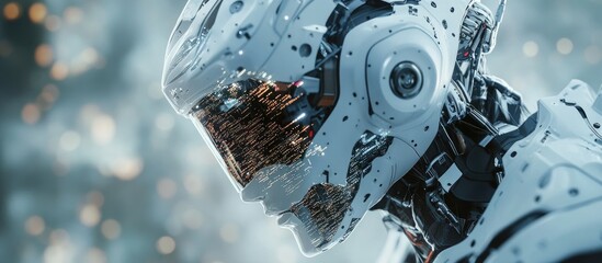 Poster - Futuristic 3D Illustration of a Humanoid Robot Emphasizing Artificial Intelligence Coding Technology Development and Machine Learning Concepts Robotic Bionic Science Research for the Future of Hum