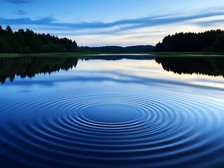 Wall Mural - soft ripples in a still pond reflecting a twilight sky, creating a tranquil scene with copy space, m