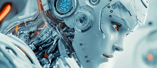 Poster - Futuristic 3D Rendering of Advanced Robot Technology Exploring Artificial Intelligence and Machine Learning Concepts for the Future of Human Life Global Research in Robotic Bionic Science