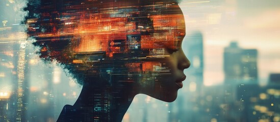 Poster - Modern HR Technology and Virtual Innovations Mixed Media Double Exposure