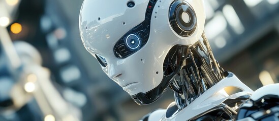 Poster - Futuristic 3D rendering of advanced droid robot technology showcasing artificial intelligence and machine learning concepts Innovative research in bionic robotics for the future of human life