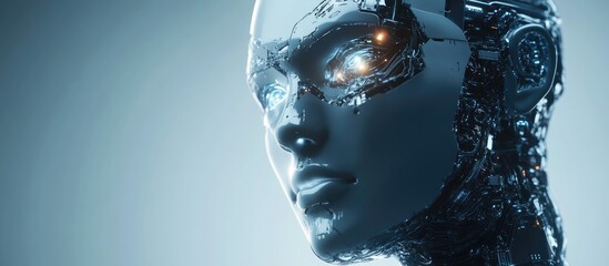 Poster - Futuristic 3D rendering of advanced robotic technology showcasing themes of artificial intelligence and machine learning Innovative research in bionic science for the future of human life