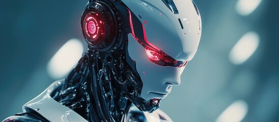 Poster - Futuristic 3D rendering of advanced robotic technology highlighting artificial intelligence and machine learning concepts Innovative research in bionic science for the future of human existence