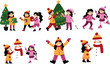 © ren - a series of animated children with a christmas tree and a snowman.