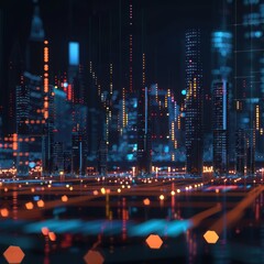 Sticker - Futuristic Cityscape: A Digital Metropolis Illuminated by Neon Lights