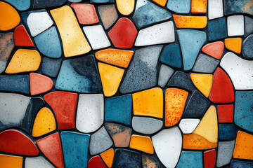 Poster - Whimsical illustration of a geometric pattern with mixed-shaped tiles forming a playful and dynamic design,