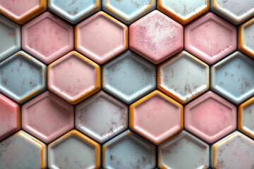 Wall Mural - Clean and modern design of a geometric pattern with overlapping hexagonal tiles in soft pastel tones,