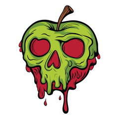 Scary melting skull apple illustration