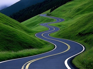 Wall Mural - idyllic road curving through landscaped scenery, no people, copy space, more clarity with clear ligh