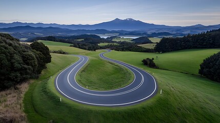 Wall Mural - detailed shot of a road winding through idyllic landscapes, no people, copy space, more clarity with