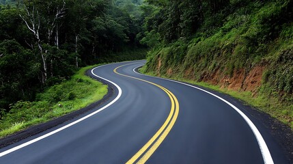 Wall Mural - semi close-up of a scenic road with gentle curves, no people, copy space, more clarity with clear li
