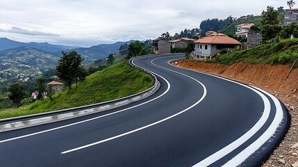 Wall Mural - close-up view of a curved road in picturesque surroundings, no people, copy space, more clarity with