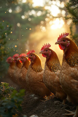 Poster - A group of chickens enjoying a dust bath, with contented clucks and soft feathers,