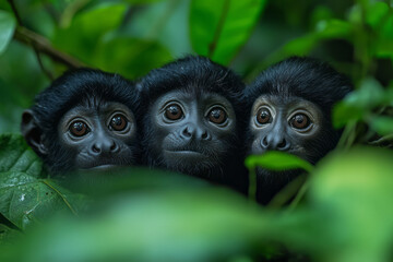 Poster - A group of howler monkeys calling out from the treetops, feeling energetic and lively,