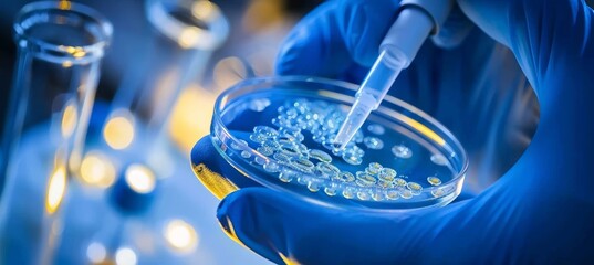 Poster - precision in life science research close up of gloved hands handling swirling culture in petri dish