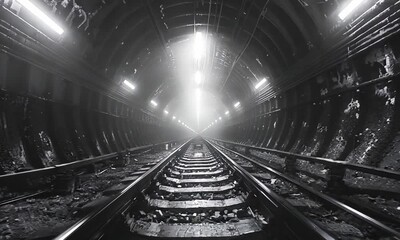 Leinwandbilder - Subway Tunnel with Light at the End