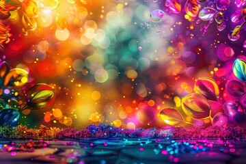 Sticker - Vibrant Abstract Background with Colorful Leaves and Sparkling Particles