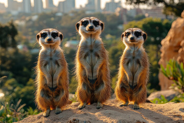Poster - A family of meerkats standing on their hind legs, keeping watch and feeling safe,