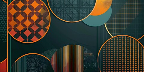 Wall Mural - Abstract geometric shapes in orange and black.