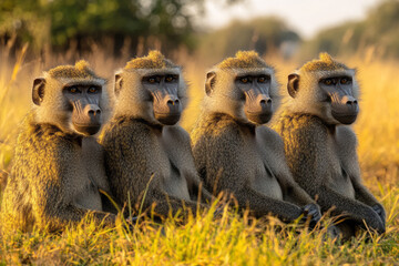 Poster - A troop of baboons grooming each other, enjoying the warmth of the savannah sun,