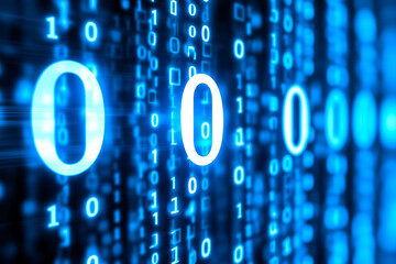 Close-Up of Binary Code Data Flow in Digital Matrix