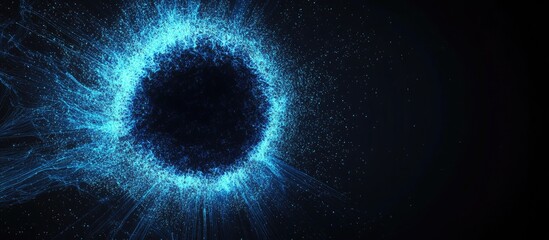 Poster - Futuristic Torn Sphere Created from a Stream of Particles Abstract Radial Halftone Dot Background 3D Digital Wave Technology Illustration