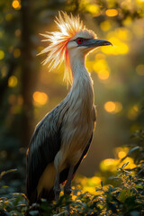 Poster - A majestic secretary bird striding through the grass, its head held high,