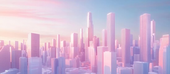 Poster - Futuristic 3D cityscape animation with digital skyscrapers Business and technology visualization in 3D rendering