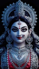 Wall Mural - Picture of goddess durga wearing crown in open hair with their beautiful face. Generative ai.