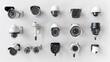 © Muhammad - A variety of 3D security camera mockups, including dome and bullet types, each shown in different mounting configurations on a white background.