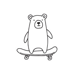 Simple drawing honey bear riding a skateboard