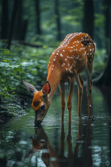 Poster - A majestic swamp deer grazing on the lush vegetation, feeling at peace in its habitat,