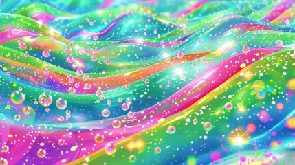 Wall Mural - Abstract Background with Colorful Bokeh Lights and Stars in a Flowing Aurora Pattern