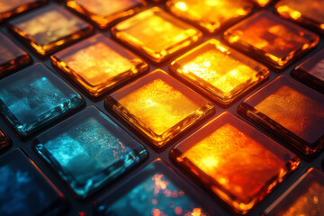 Poster - Abstract Hexagonal Grid with Colorful Light Reflections,