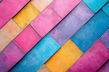 Poster - Abstract Geometric Pattern with Pink, Blue, and Purple Tiles,
