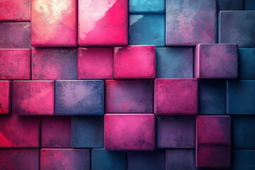 Poster - Abstract Geometric Pattern with Pink, Blue, and Purple Tiles,