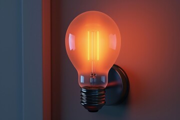 Poster - Bright lightbulb shining in a dark room is spreading warm light