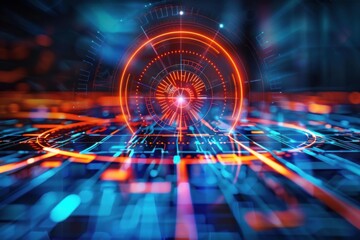 Poster - Abstract background with glowing lines forming concentric circles and a tunnel effect
