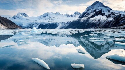 Sticker - Pristine lake reflecting glacier photo