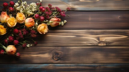 Sticker - Floral Arrangement on Rustic Wooden Background