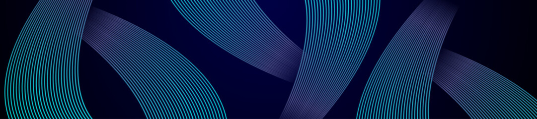 Poster - blue and pink gradient wave lines art design on dark blue abstract background