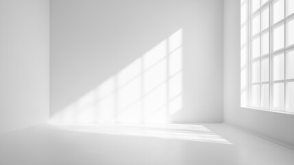 Poster - White room empty studio copy space background, white room with big windows and sunlight soft light with white floor and walls. White interior room