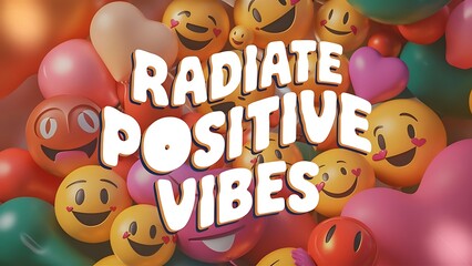 Radiate Positive Vibes colorful background and text (T-shirt Design Motivational Quote, Illustration ,Typography)