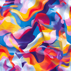Fototapete - Abstract colorful pattern background with wavy shapes and halftone dots