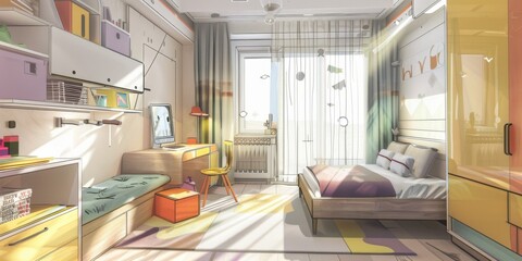 Poster - draw sketch kid room interior