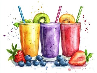 Aufkleber - cute and colorful smoothie cup clipart watercolor of a fruity drink icon isolated on a white backgro