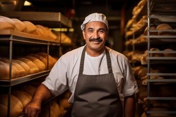 Wall Mural - Portrait of a middle aged male Hispanic worker in bakery