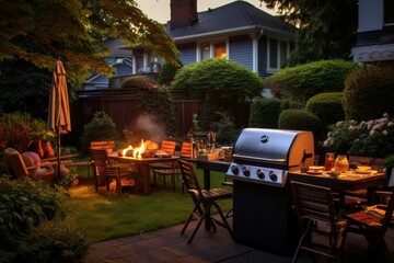 Wall Mural - Barbecue party in the backyard of a house